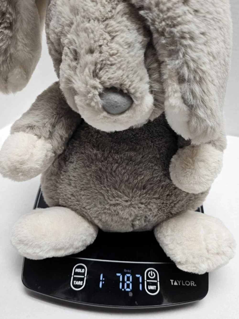 Rabbit Bunny Weighted Button Closure Plush Soft Gray Cream Animal KM 2330